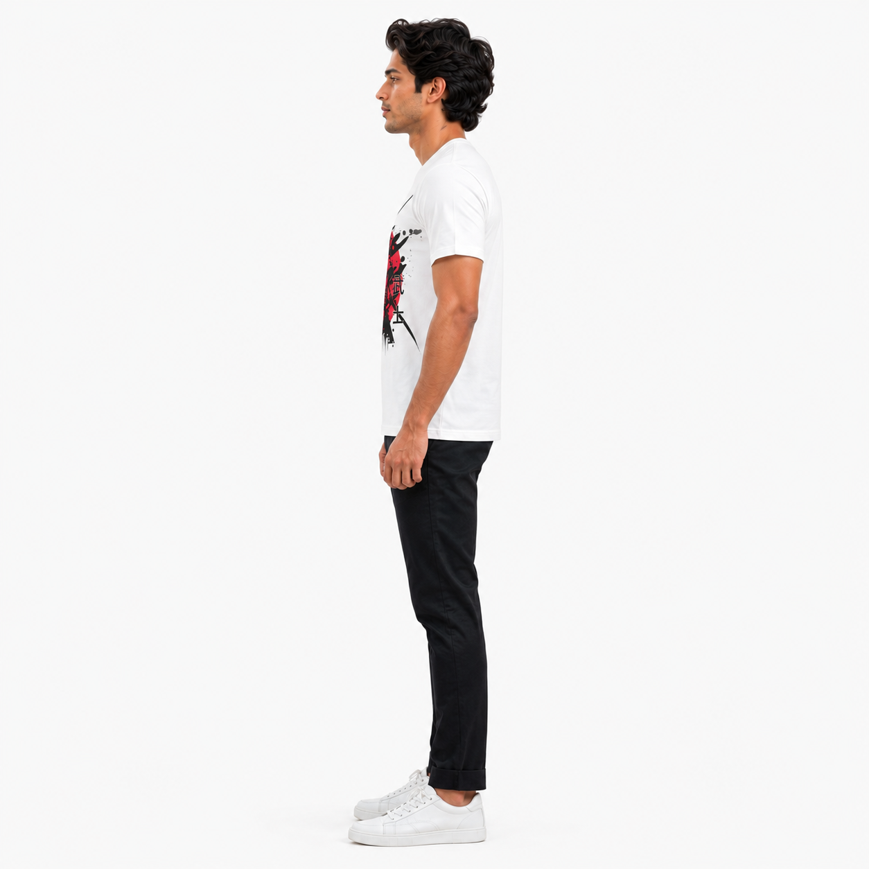 Man wearing Japanese samurai graphic tee – bushido streetwear t-shirt white