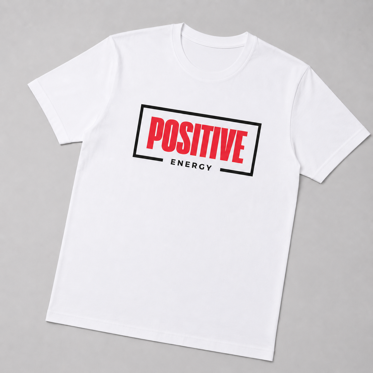 Positive Energy men's t-shirt flat lay 100% cotton
